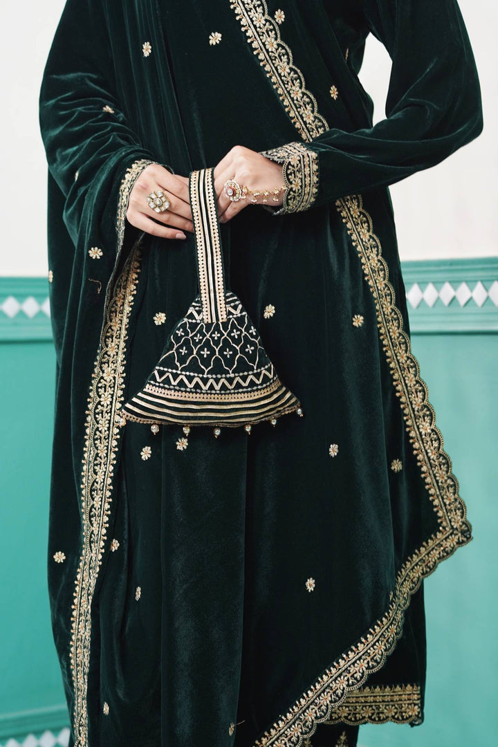 Emerald Velvet Potli Bag