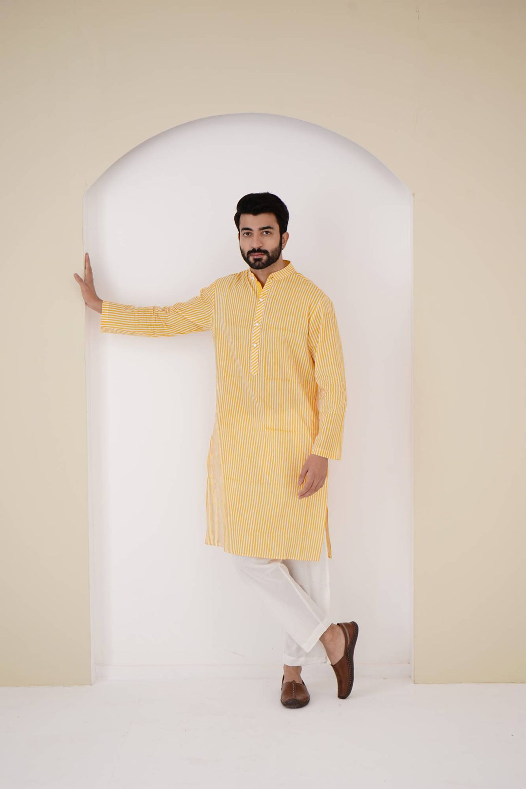 Yellow Stripe Kurta Set