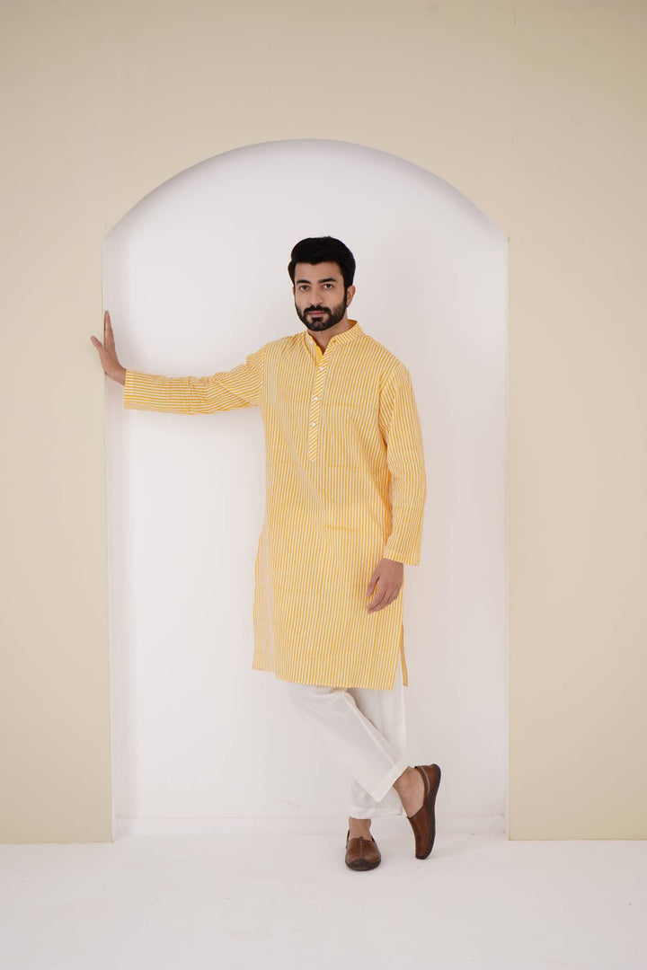 Yellow Stripe Kurta Set