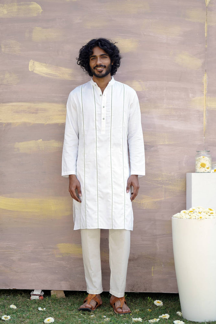 Mint Vanilla Kurta Set For Men
