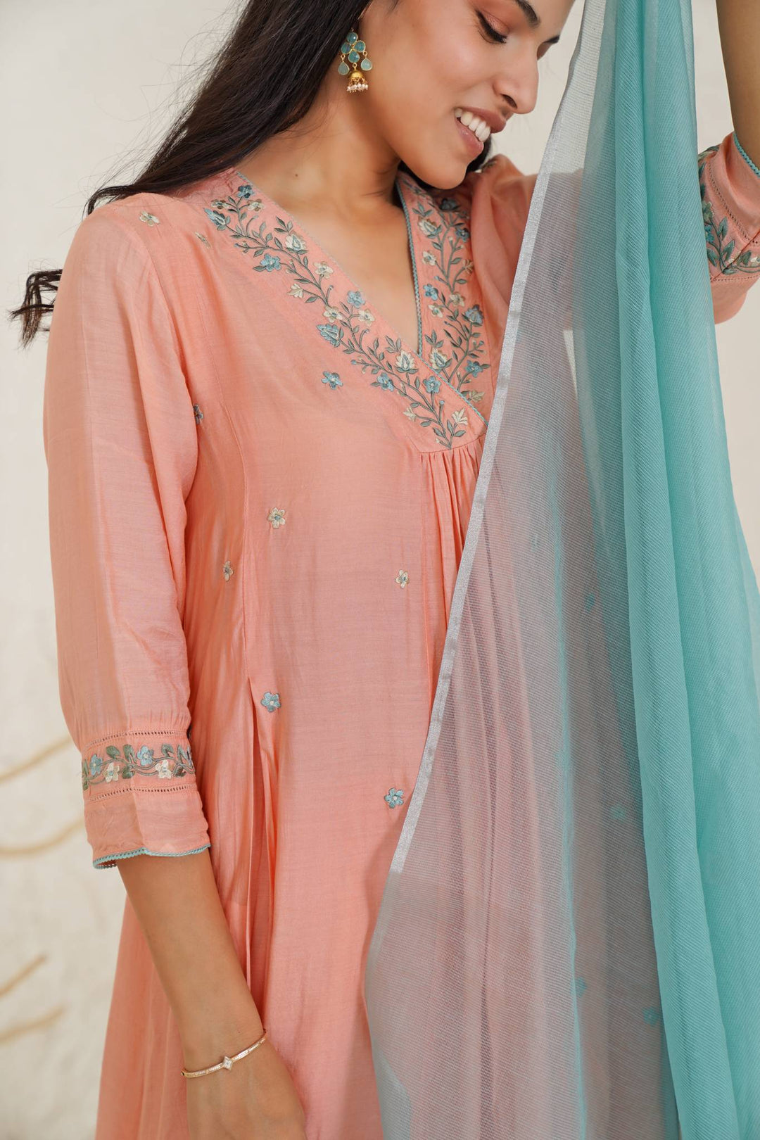 Coral Daisy Kurta with Narrow Pants