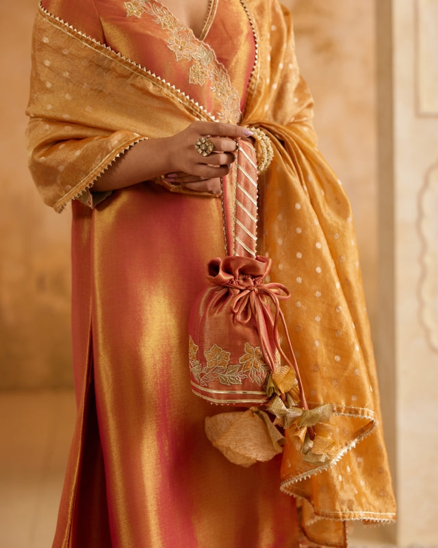 Potli Bag With Saree Rosy Zari Potli Bag – Nero India