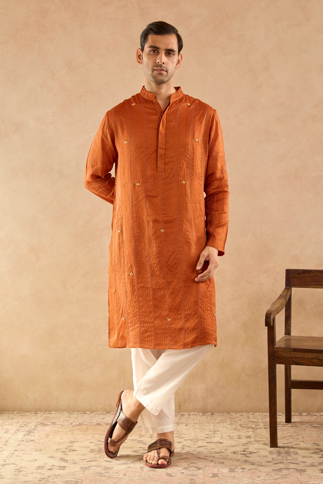 Brown Dori Silk Chanderi Kurta
