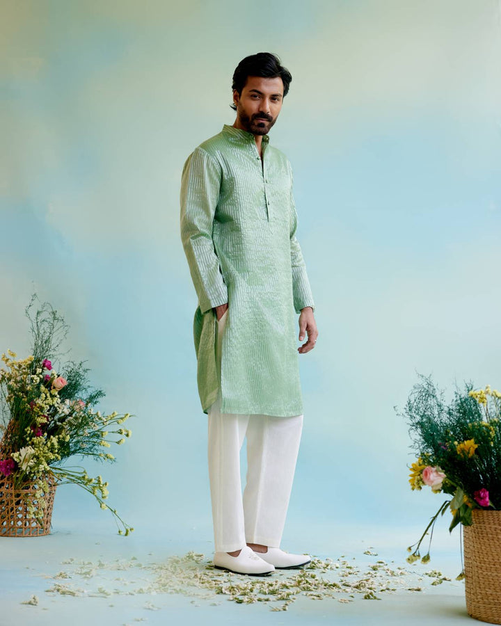 Mint Meadow Tissue Kurta with Narrow Pants