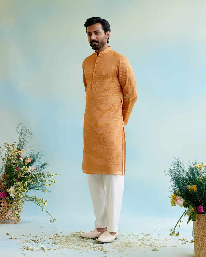 Marigold Petal Tissue Kurta with Narrow Pants