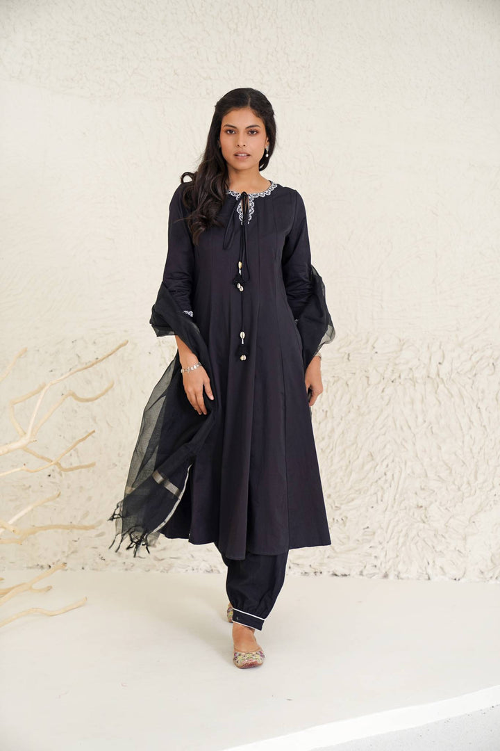 Olive Black Kurta with Pegged Pants