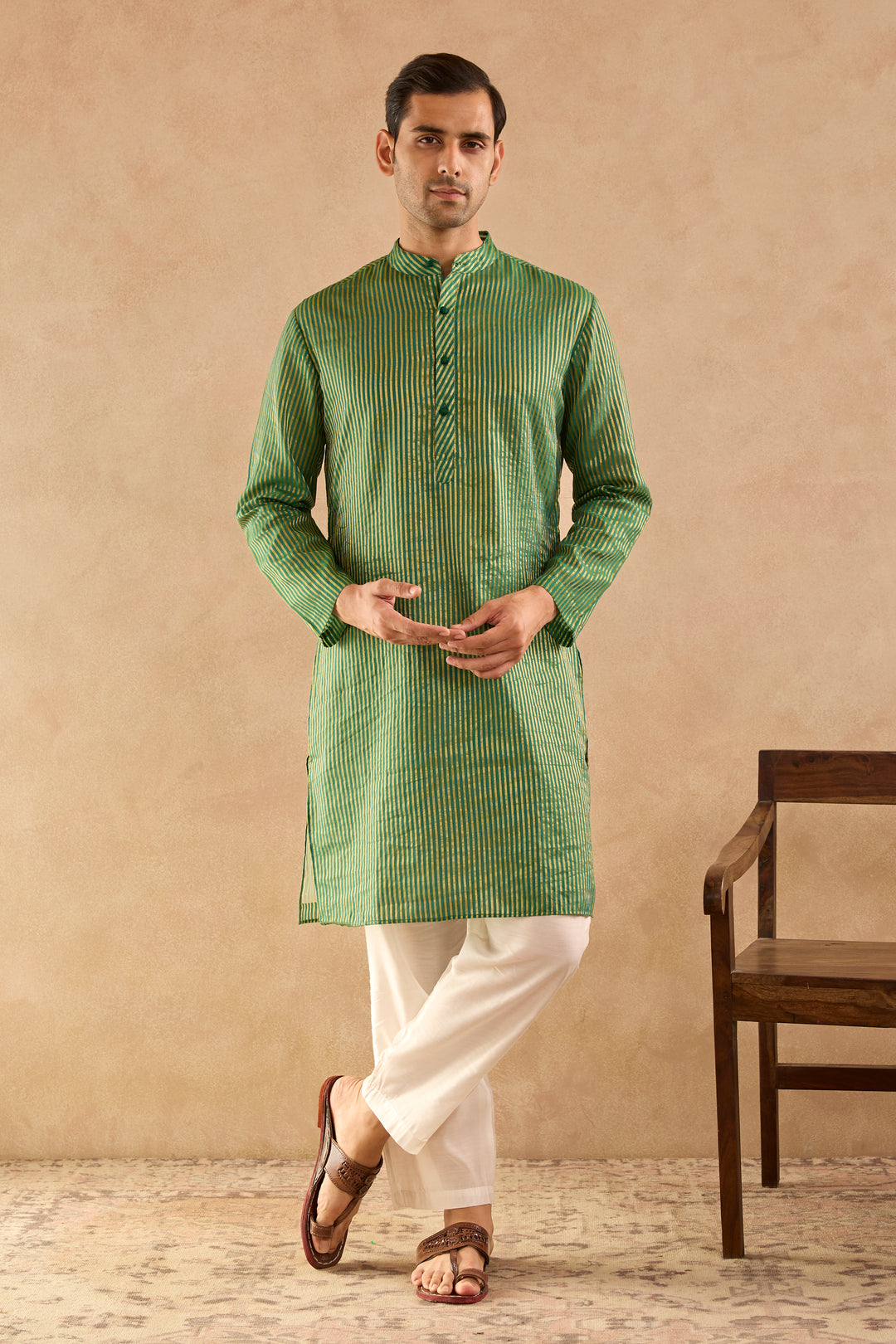 Emerald Lily Chanderi Stripe Kurta