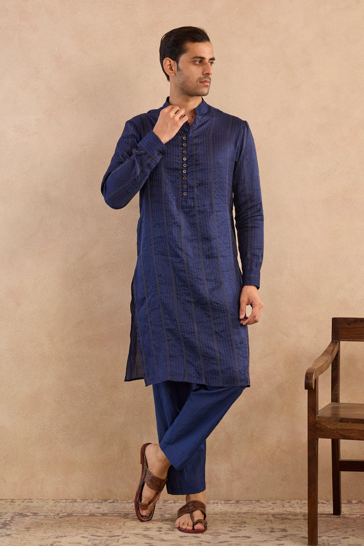 Navy Bloom Silk Chanderi Kurta