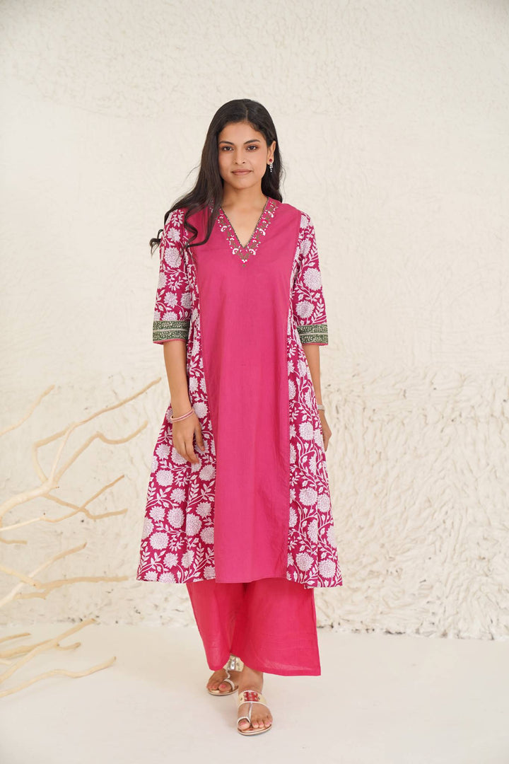 Cherry jubliee kurta with wide leg pants