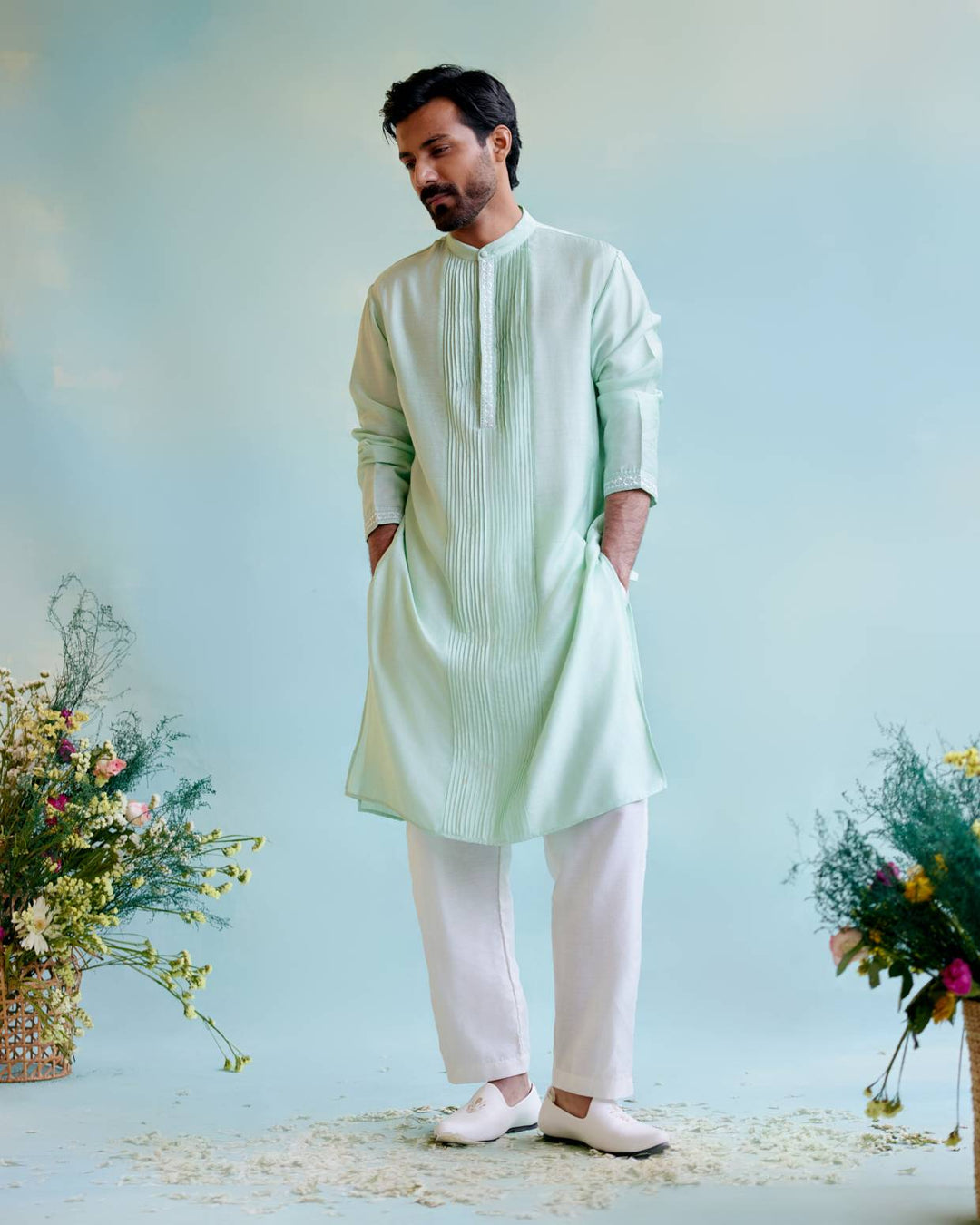 Minty Dream Pintuck Kurta with Narrow Pants