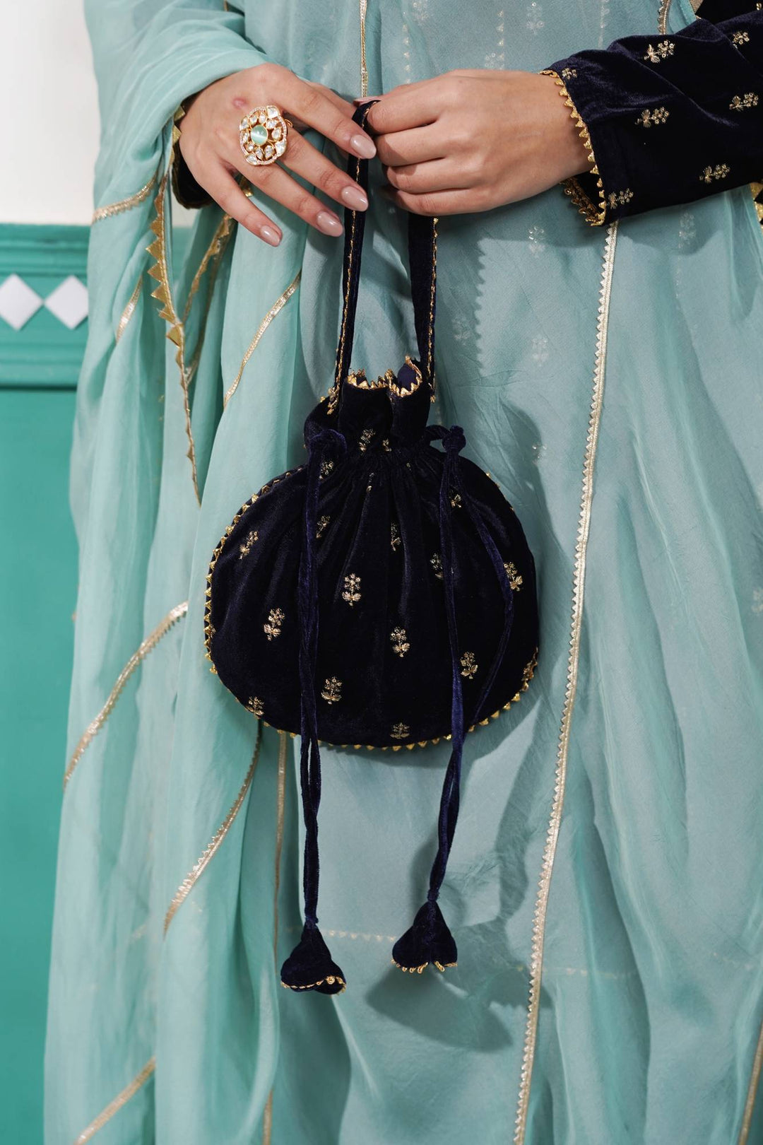 Velvet Floral Potli Bag