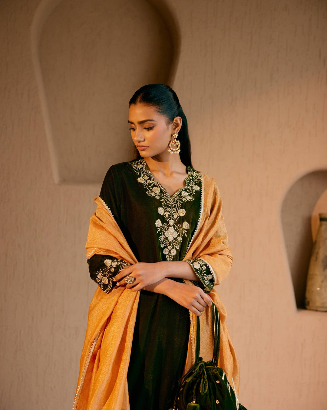 Marigold Fern Zari Dupatta