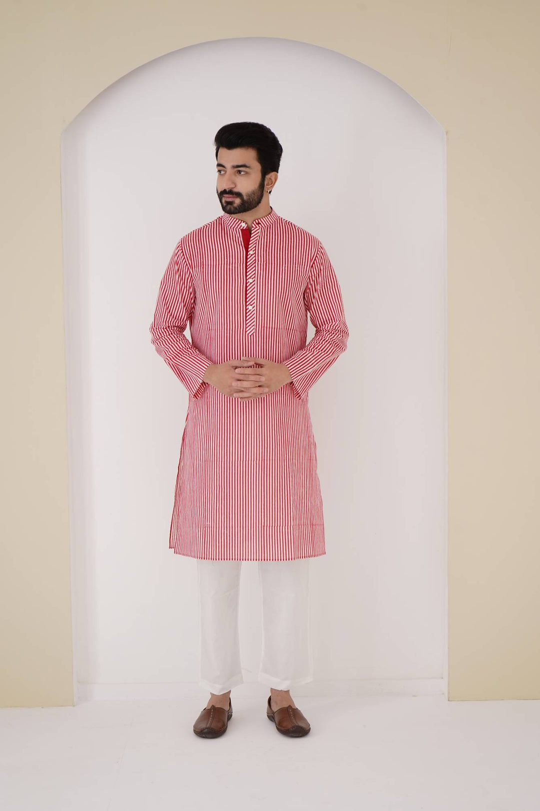 Red Stripe Kurta Set