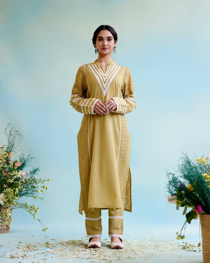 Olive Brown Kurta with Narrow Pants