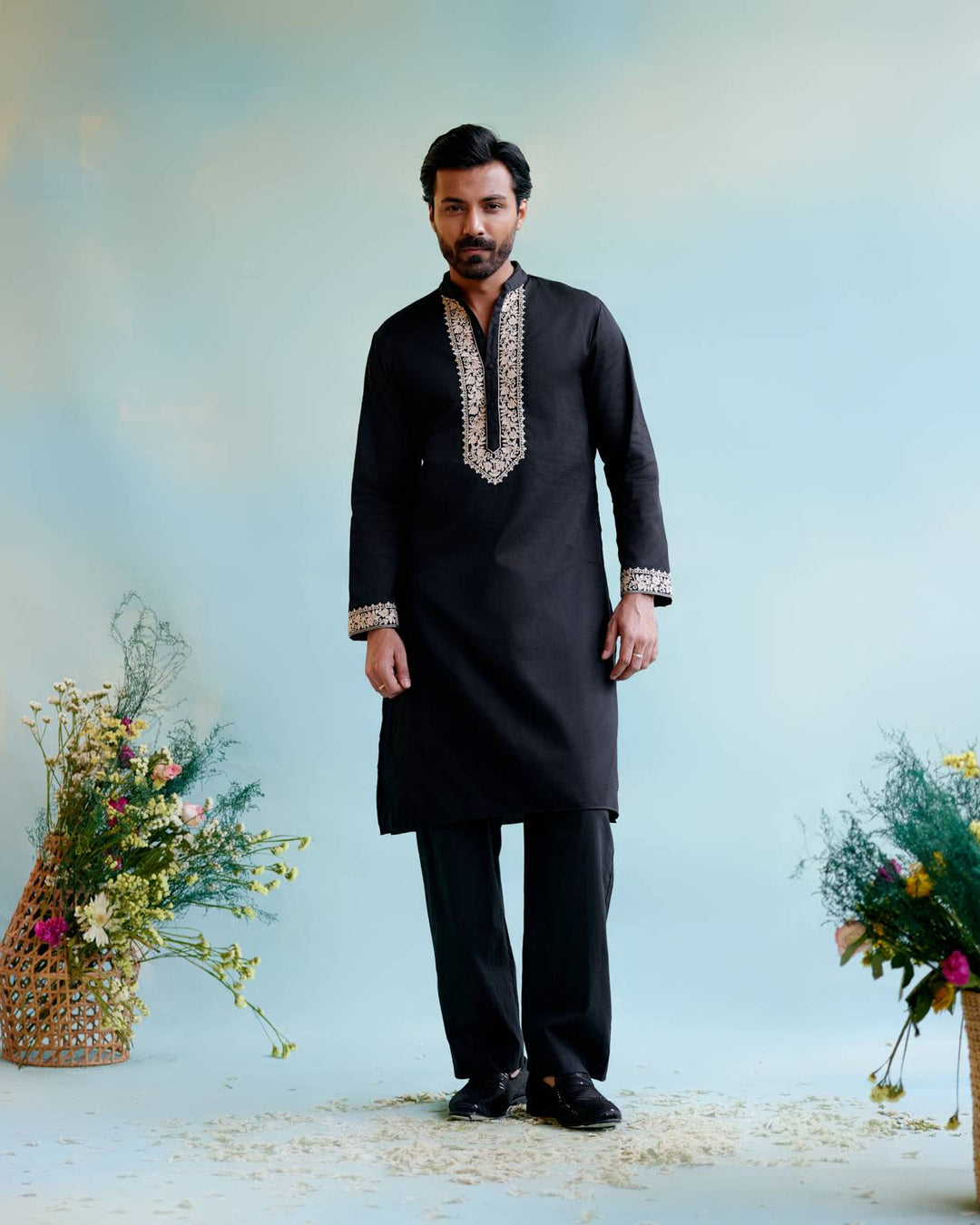 black embroidered kurta