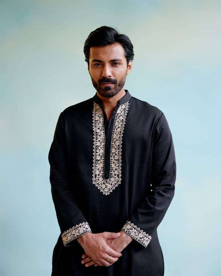 black embroidered kurta for mens