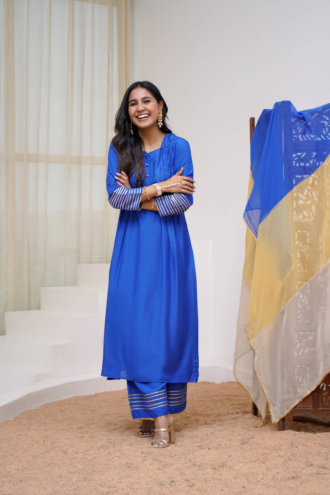 Pearl Marine Kurta with Wide Leg Pants