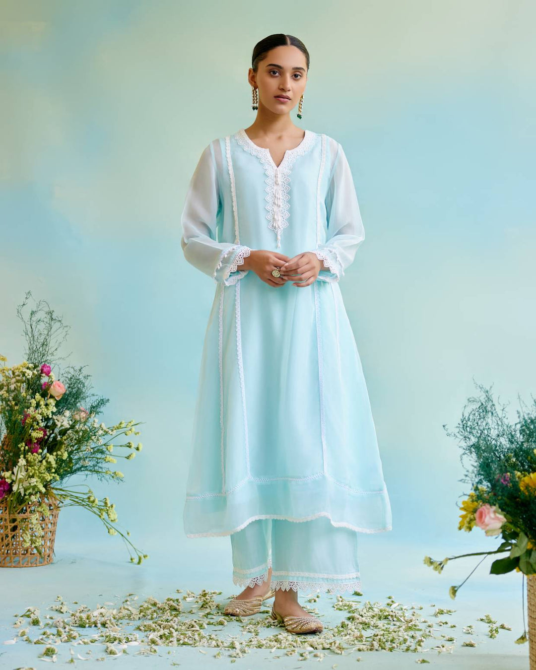 Dreamy Blue Anarkali with Wide Leg pants