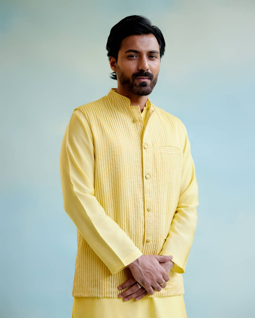 Sunshine Glow Stripe Tissue Nehru Jacket
