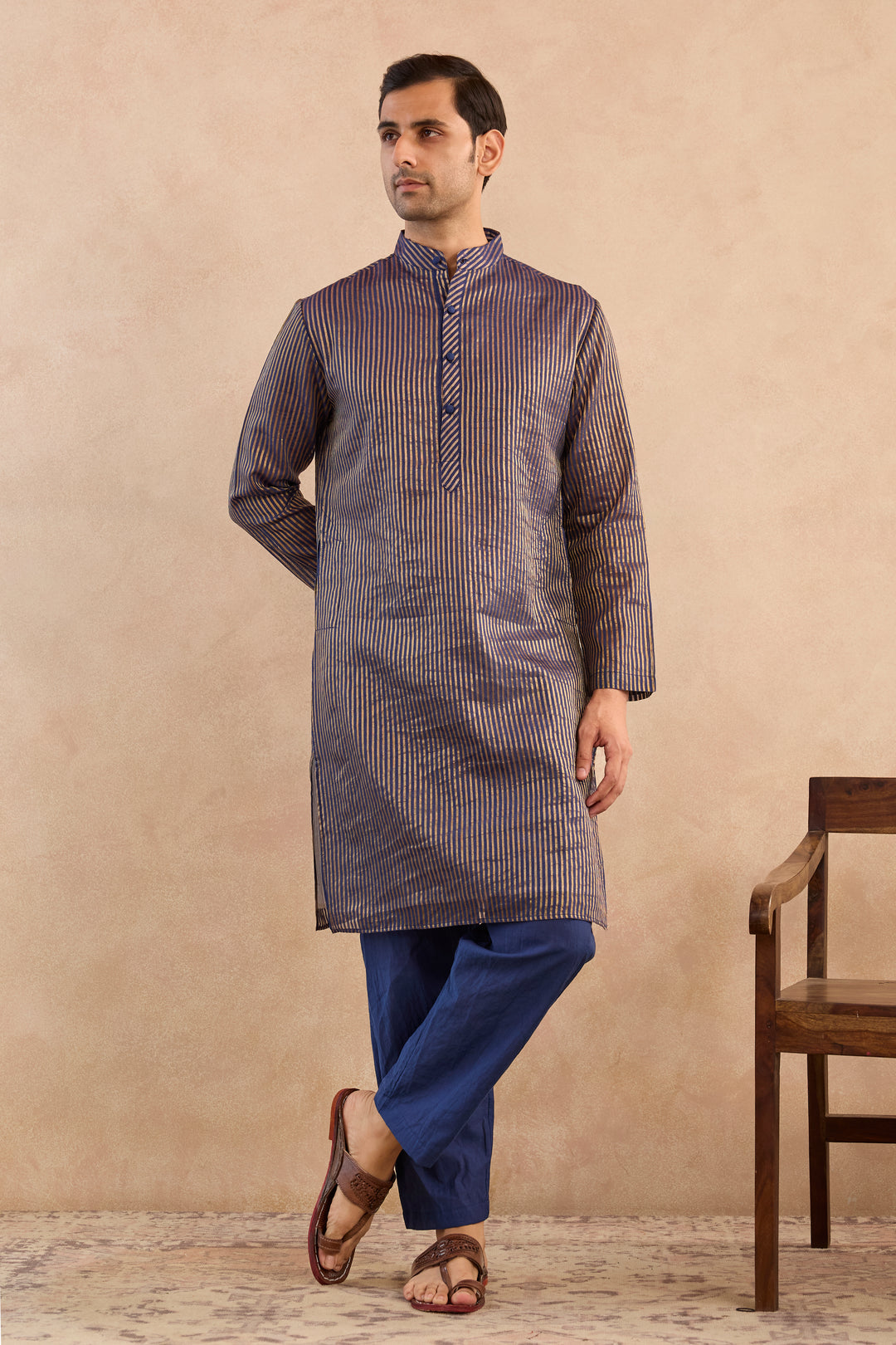 Starry Blue Chanderi Stripe Kurta