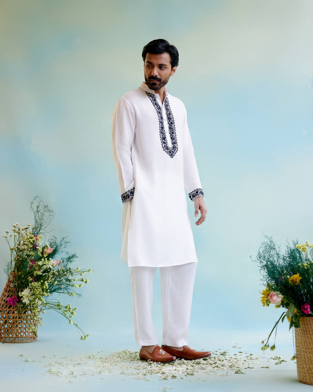 White Embroidered Kurta with Narrow Pants