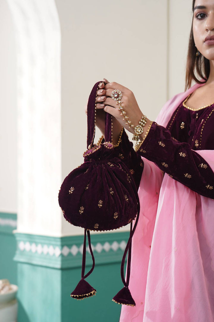 Purple Velvet Potli Bag