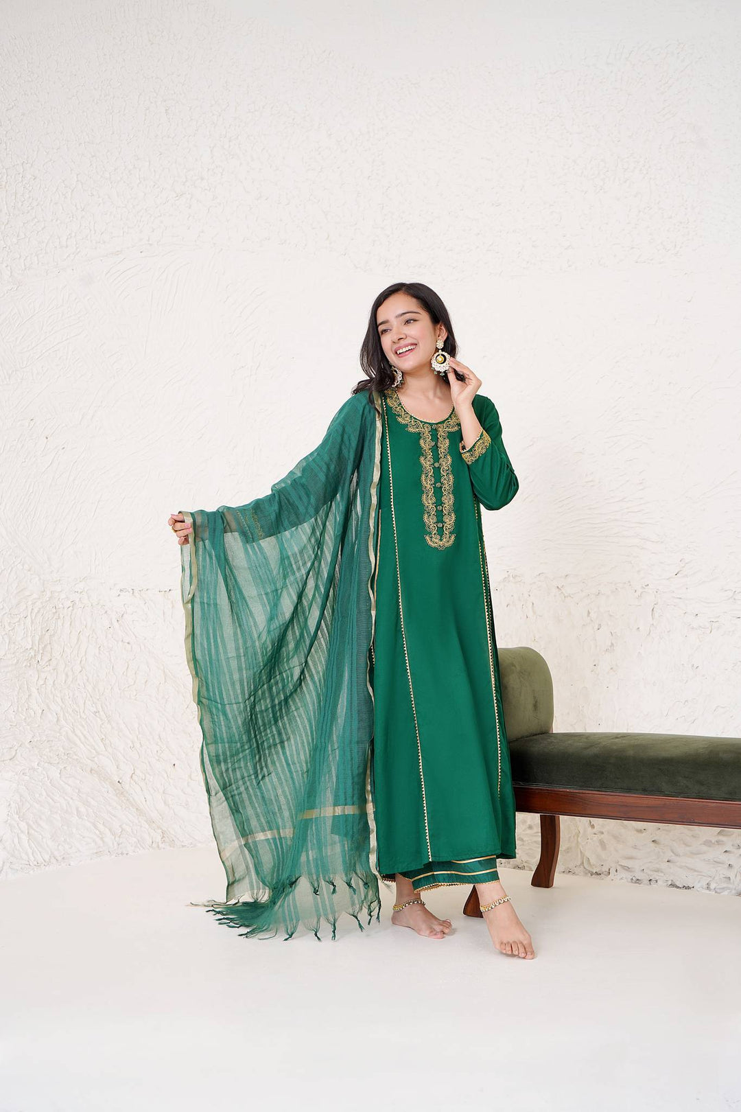 Emerald Dori Kurta with Wide Leg Pants