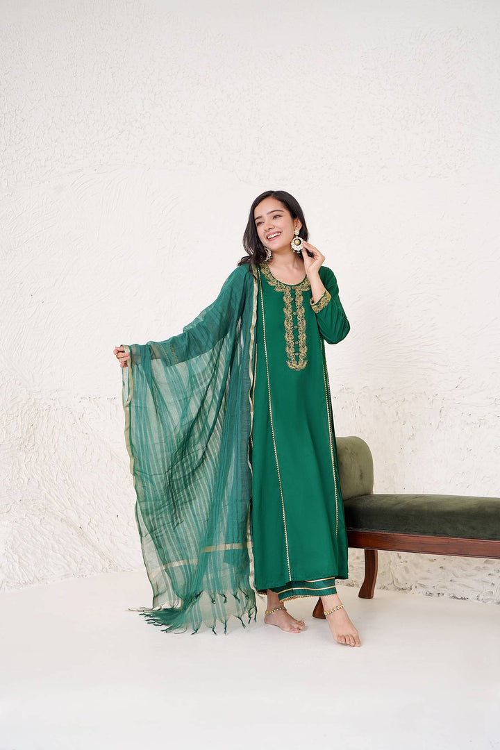 Emerald Dori Kurta with Wide Leg Pants