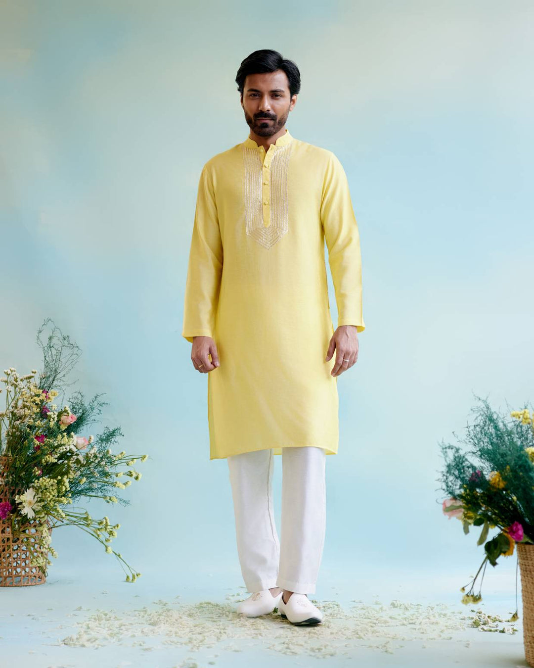 yellow chanderi kurta
