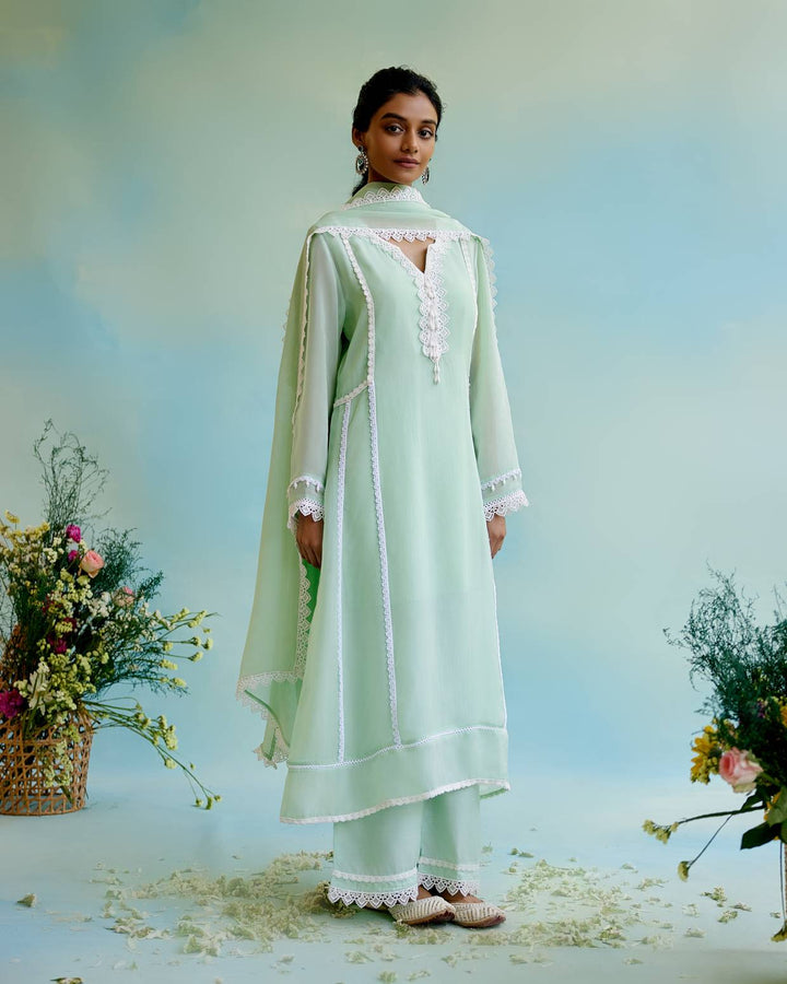 Mint Frost Anarkali with Wide Leg Pants