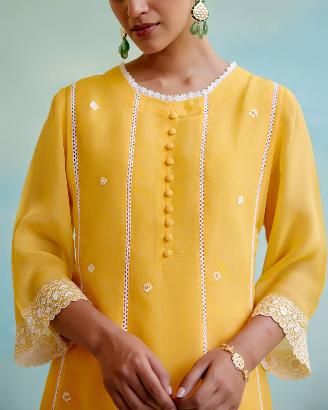 Misty Yellow Anarkali with Wide Leg Pants