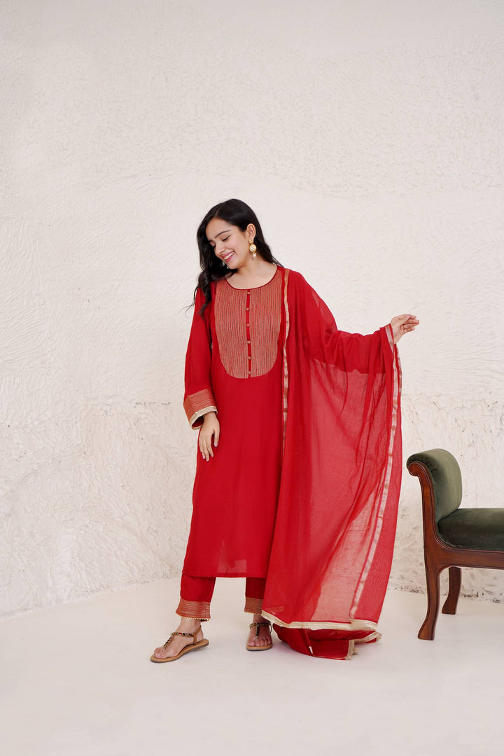 Cherry Zari Kurta with Narrow Pants