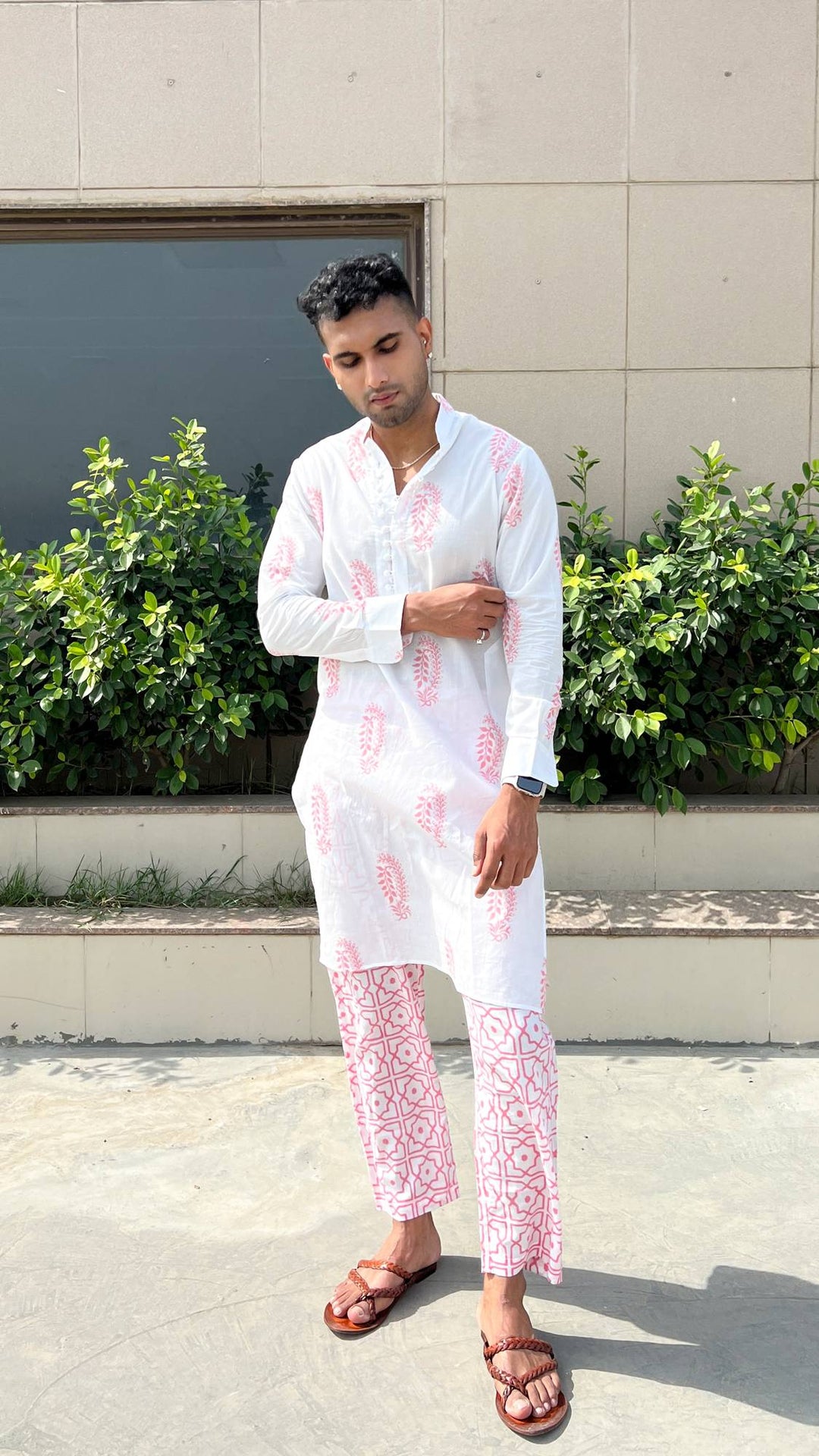 pink kurta set for men