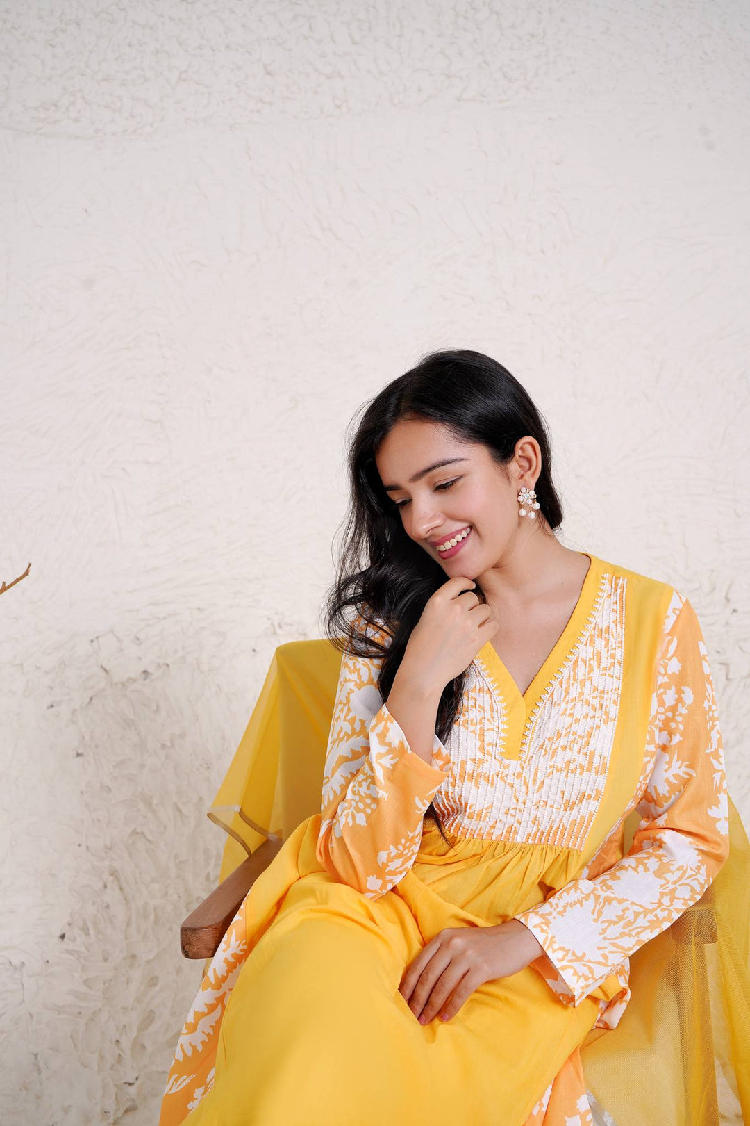 Sunflower Charm Kurta with Wide Leg Pants