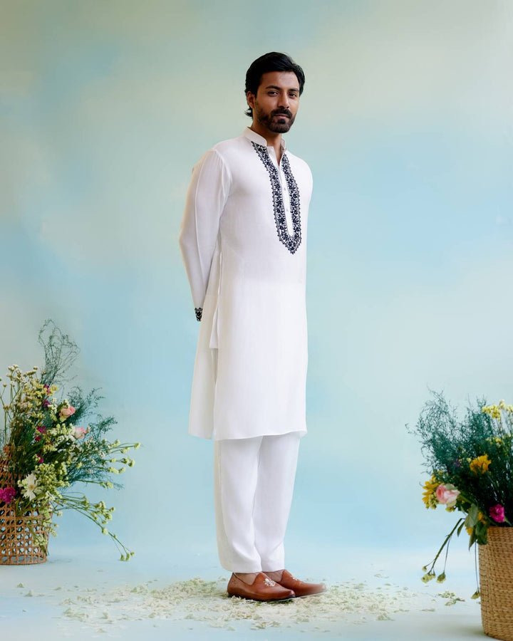 White Embroidered Kurta with Narrow Pants