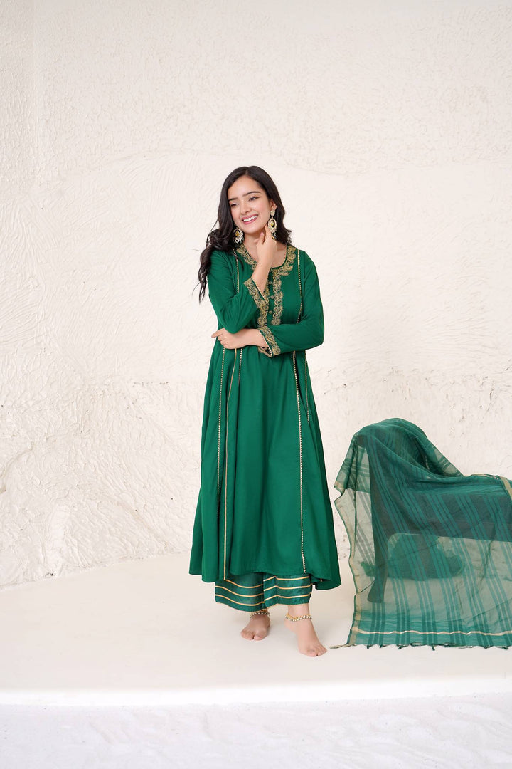 Emerald Dori Kurta with Wide Leg Pants