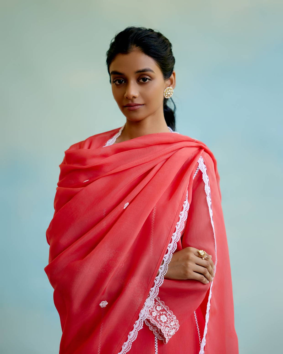 Coral Rose Dupatta