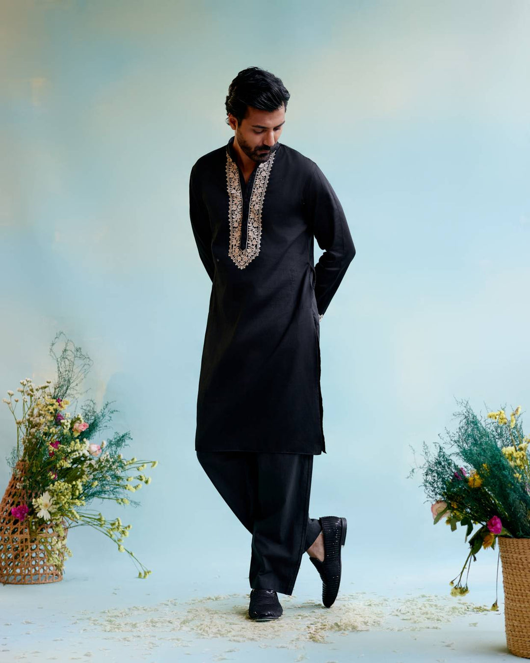 Black Embroidered Kurta with Narrow Pants