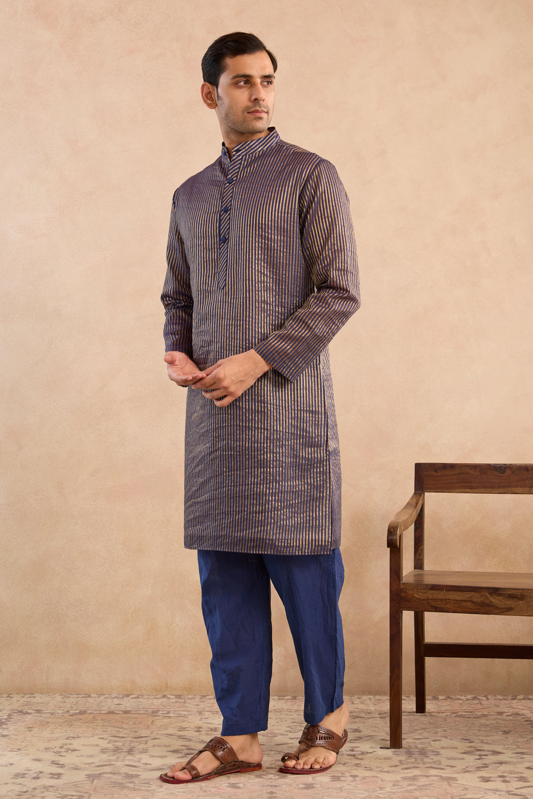 Starry Blue Chanderi Stripe Kurta