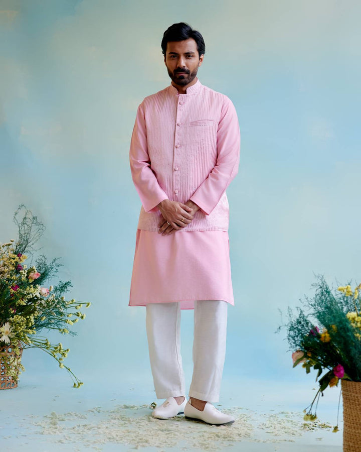 Rosy Glow Stripe Tissue Nehru Jacket
