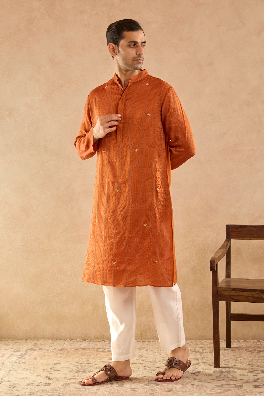 Brown Dori Silk Chanderi Kurta