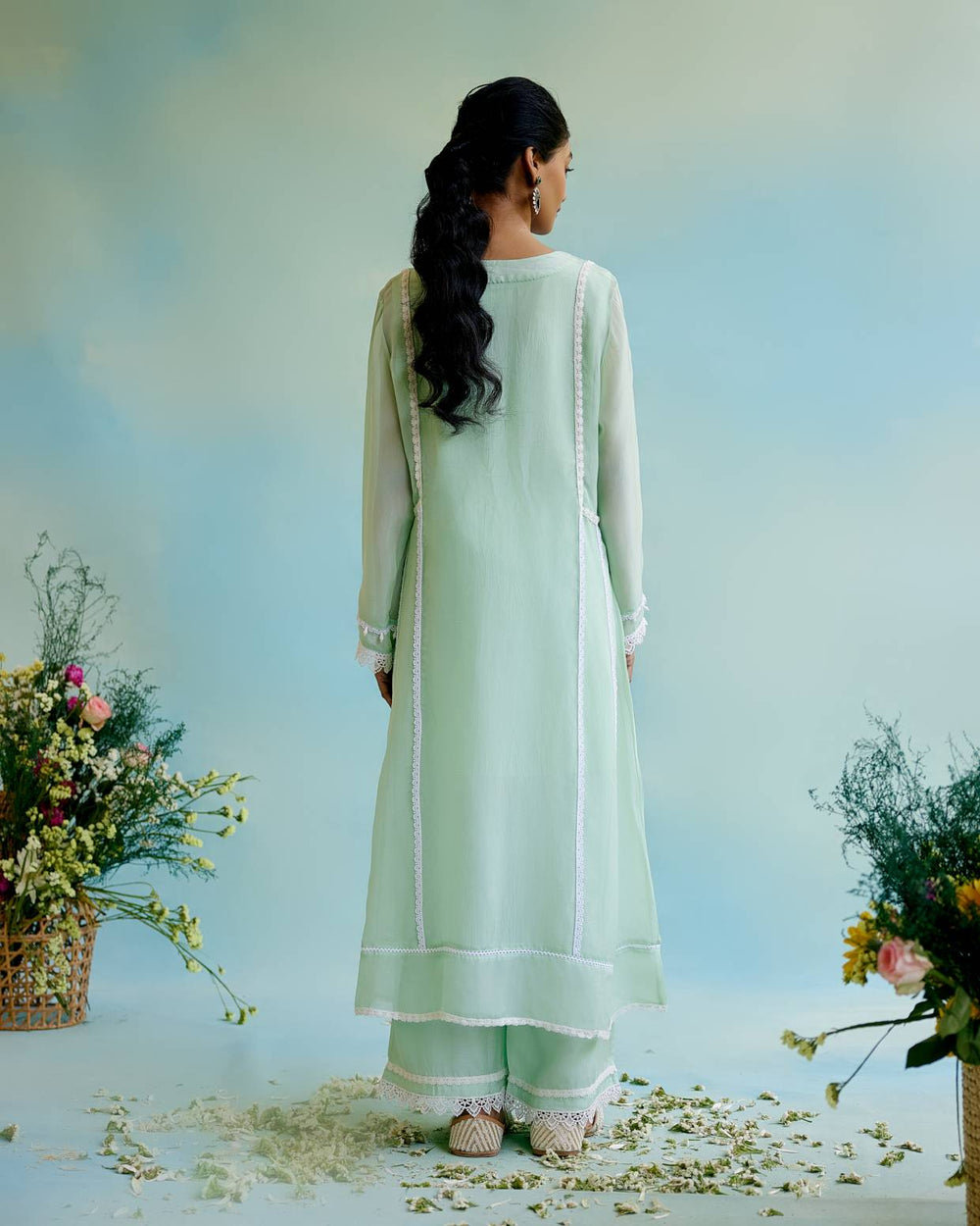 Mint Frost Anarkali with Wide Leg Pants