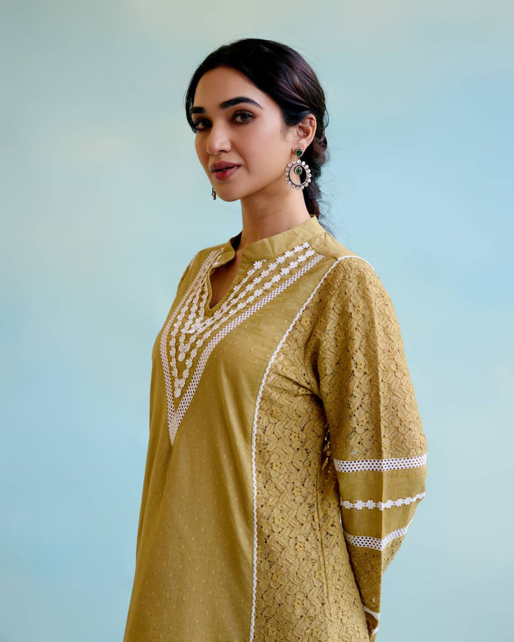 Olive Brown Kurta with Narrow Pants