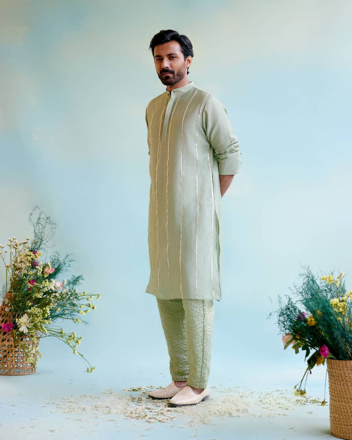 Sage Green Gota Kurta with Narrow Pants
