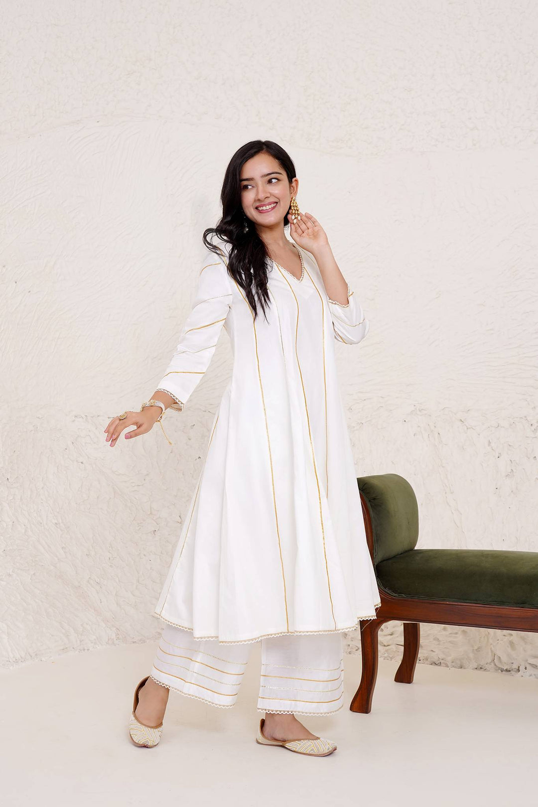 Ivory Rosa Anarkali with Wide Leg Pants