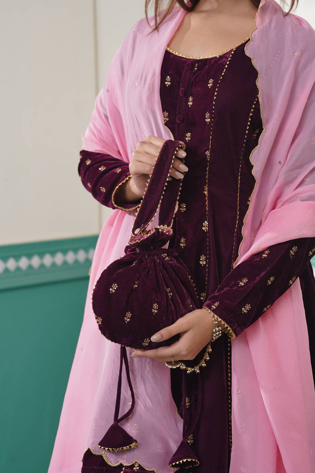 Purple Velvet Potli Bag