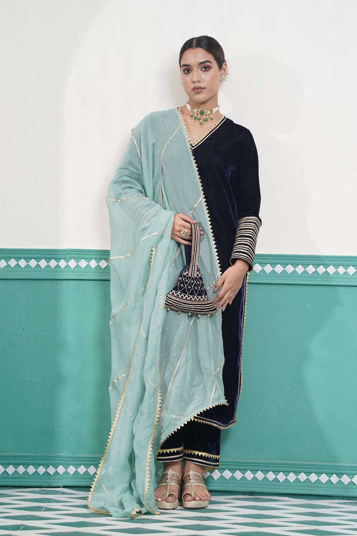 Navy Velvet Potli Bag