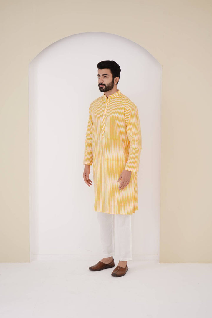 Yellow Stripe Kurta Set