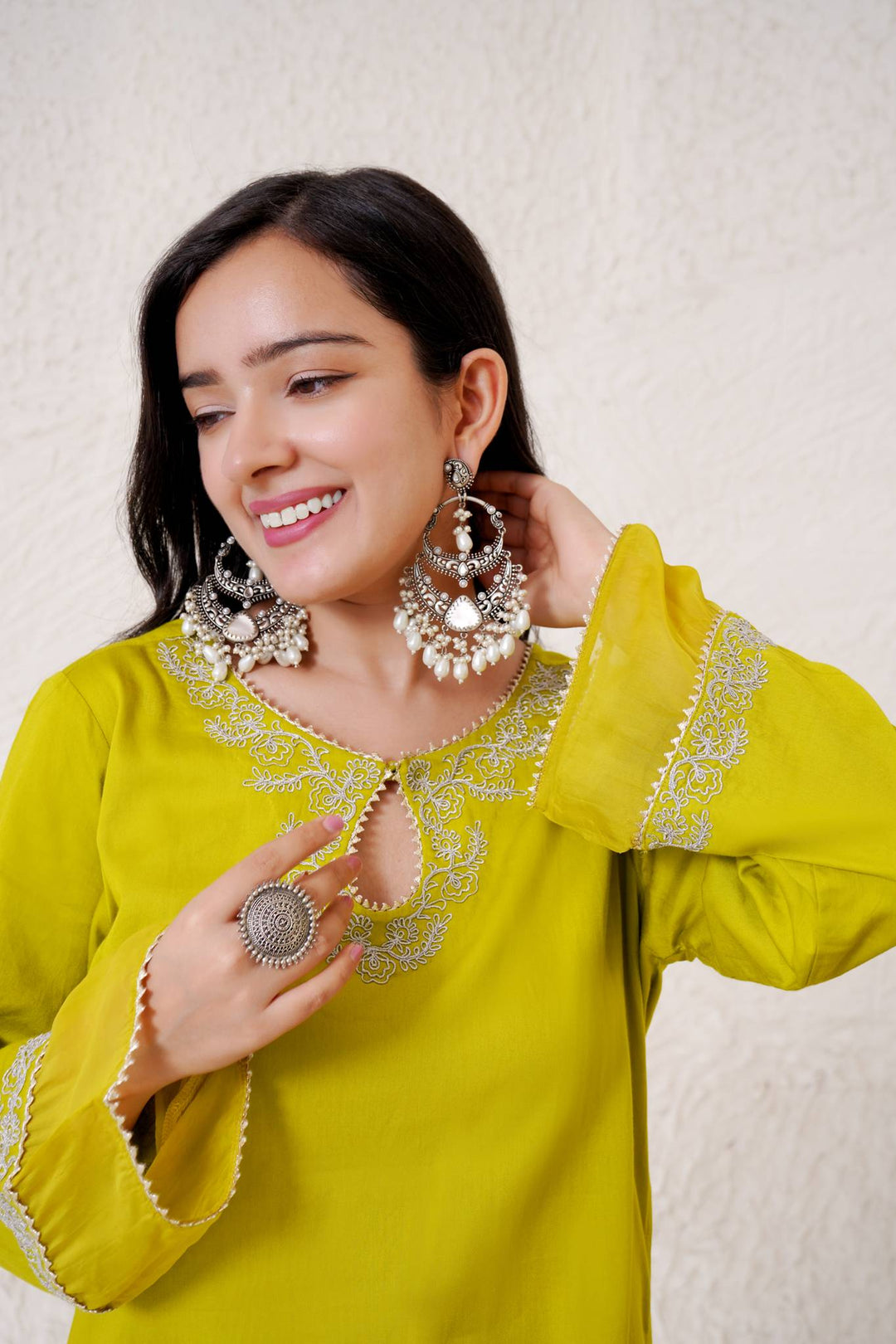 Olive Dori Kurta with Wide Leg Pants