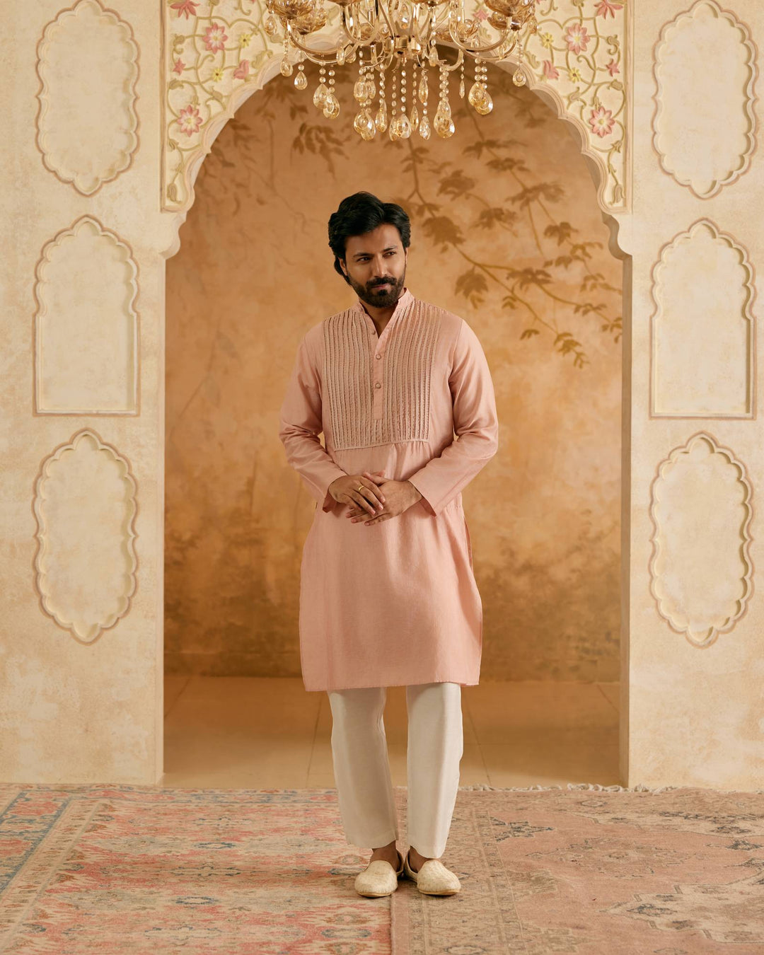 Old Pink Pure Silk Kurta with Narrow Pants - Set of 2